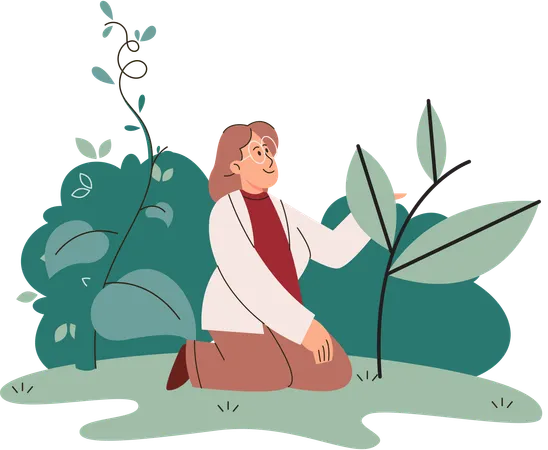 Scientist explores vegetable life and plants in nature  Illustration