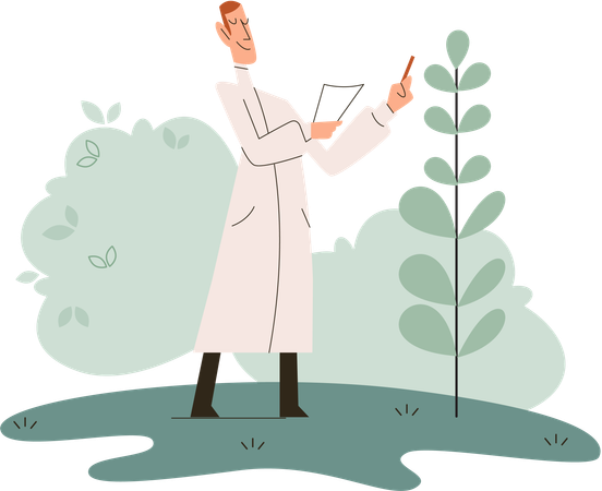 Scientist explores vegetable life and plants in nature  Illustration