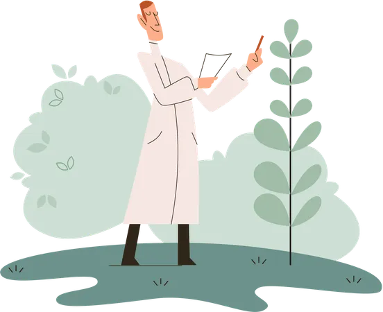 Scientist explores vegetable life and plants in nature  Illustration
