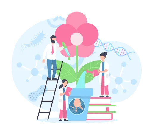 Scientist exploring floral system  Illustration