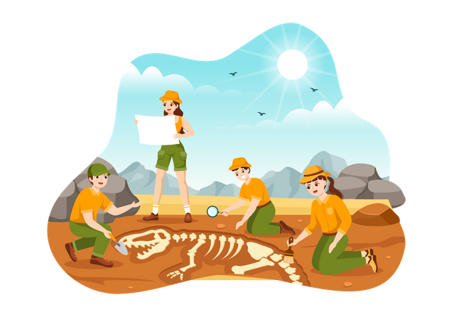 Scientist exploring fossil excavation site  Illustration