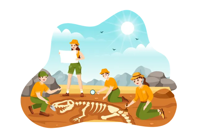 Scientist exploring fossil excavation site  Illustration