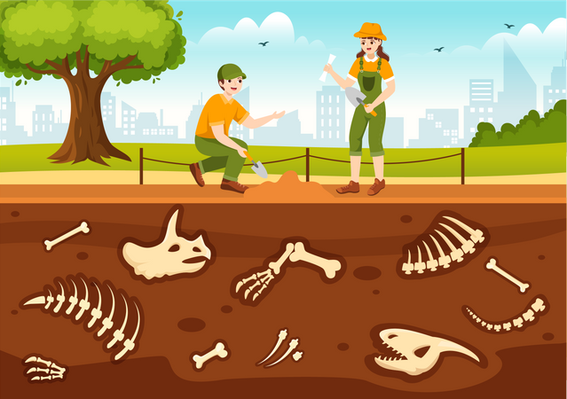 Scientist finding fossil site  Illustration