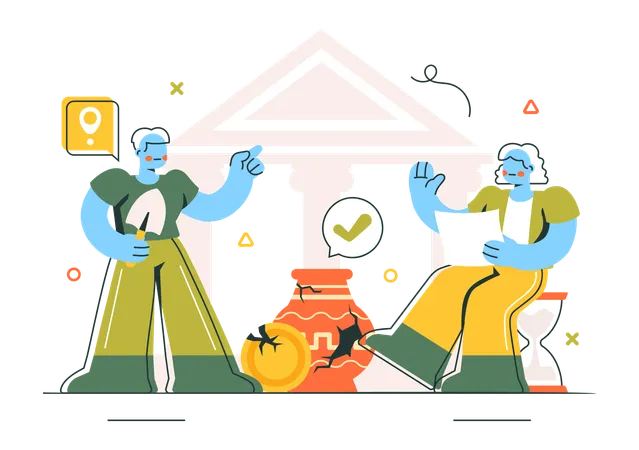 Scientist gathers Archeological remains  Illustration