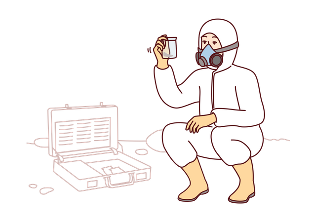 Scientist getting chemical sample in lab  イラスト