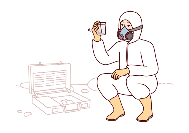 Scientist getting chemical sample in lab  イラスト