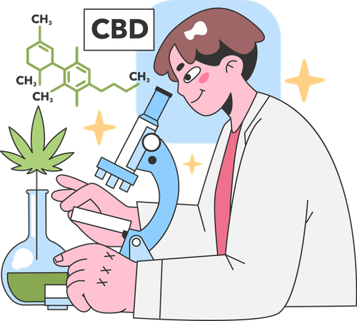 Scientist Growing Medical Cannabis and Preparing Homeopathic Medicine of Marijuana  イラスト