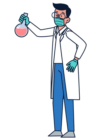 Scientist holding beaker Illustration