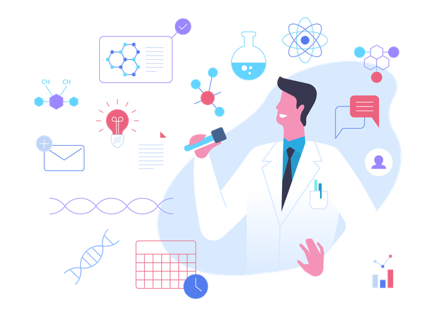 Scientist holding beaker  Illustration