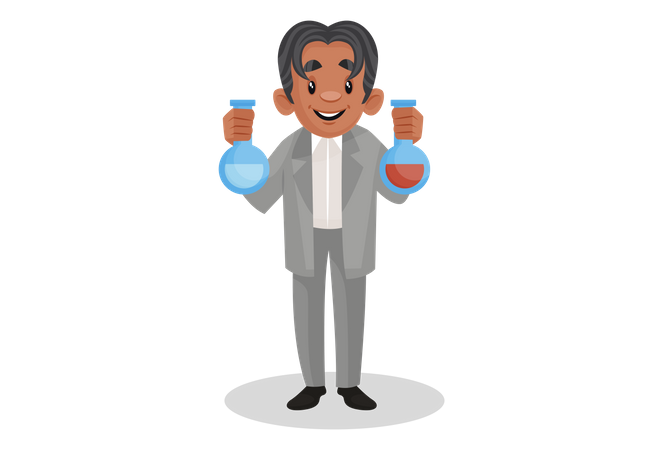 Scientist holding chemical flask in hands  Illustration