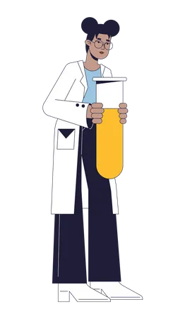 Scientist Holding Test Tube Flat Line Color Vector Character Chemical Experiment Editable Outline Full Body Person On White Simple Cartoon Spot Illustration For Web Graphic Design Illustration