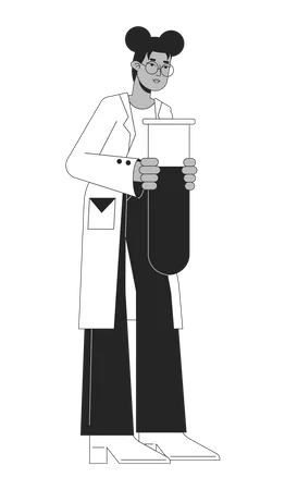 Scientist Holding Test Tube Flat Line Black White Vector Character Chemical Experiment Editable Outline Full Body Person Simple Cartoon Isolated Spot Illustration For Web Graphic Design Illustration