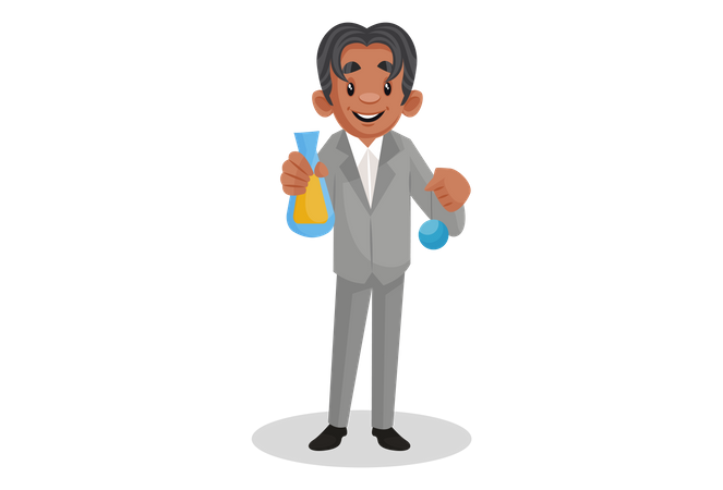 Scientist holding the chemical flasks in hand and doing experiment Illustration