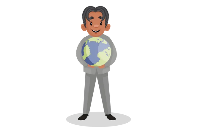 Scientist holding the globe in hands Illustration