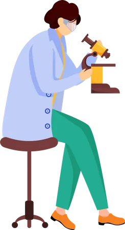 Scientist in blue lab coat with protection glasses  Illustration
