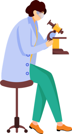 Scientist in blue lab coat with protection glasses  Illustration