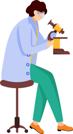 Scientist in blue lab coat with protection glasses  일러스트레이션