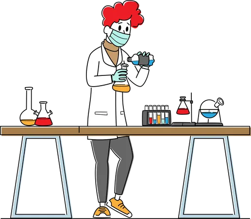 Scientist in Lab Coat Conduct Experiment Illustration