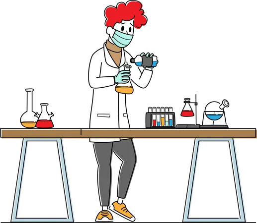 Scientist in Lab Coat Conduct Experiment  Illustration