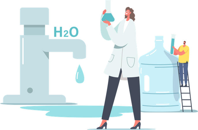 Scientist in Lab Coat Hold Beaker Research Water in Laboratory  Illustration