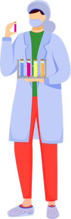 Scientist in lab coat with mask protection  일러스트레이션