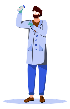 Scientist In Lab Coat With Protection Glasses  Illustration