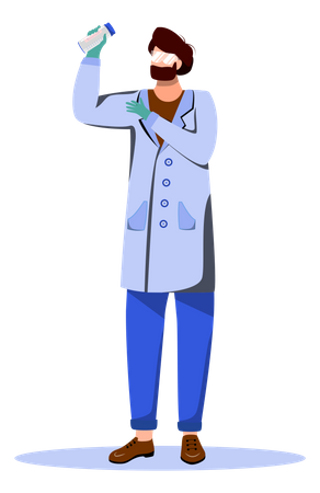 Scientist In Lab Coat With Protection Glasses  Illustration