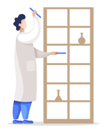 Scientist in Laboratory Checking Tests Results Illustration