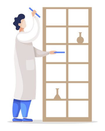 Scientist in Laboratory Checking Tests Results  Illustration