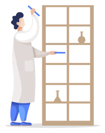 Scientist in Laboratory Checking Tests Results  Illustration