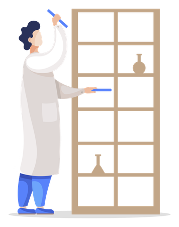 Scientist in Laboratory Checking Tests Results  Illustration