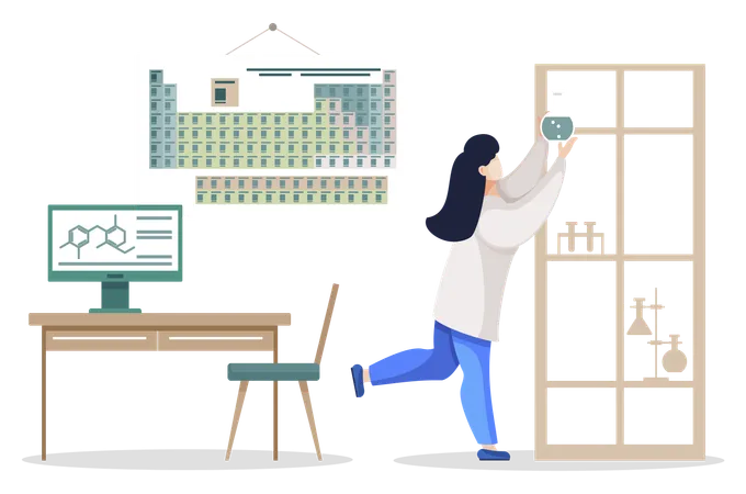 Scientist in Laboratory, Chemist in Lab Vector  Illustration