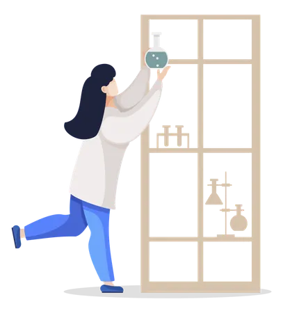 Scientist in Laboratory Reaching Shelf Top  Illustration