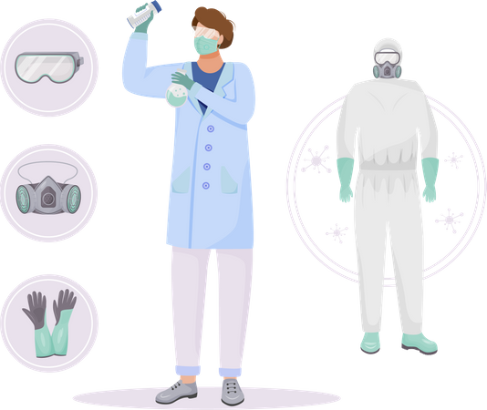 Scientist in protective clothing Illustration