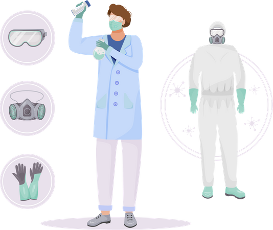 Scientist in protective clothing Illustration