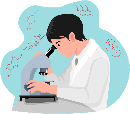 Scientist is checking blood samples  イラスト