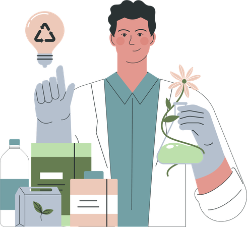 Scientist is experimenting on flower  Illustration