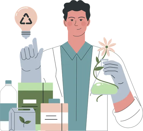 Scientist is experimenting on flower  Illustration