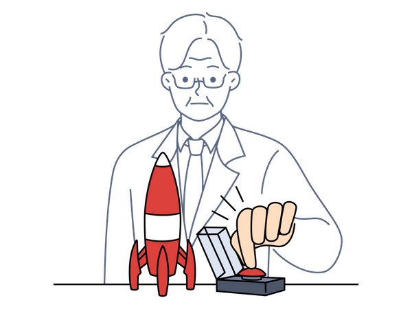 Scientist launching rocket  Illustration