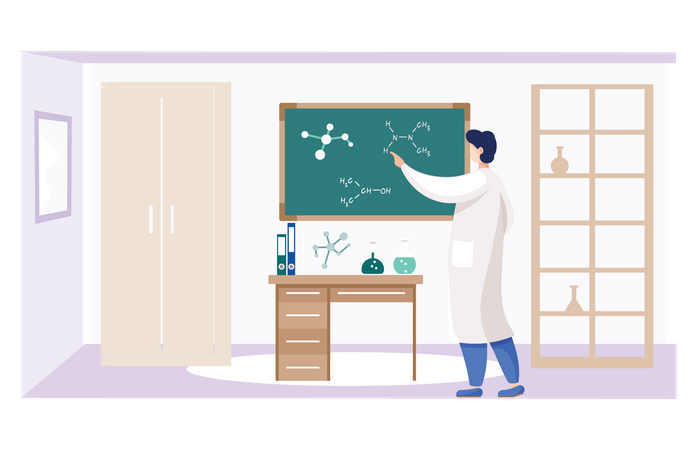 Scientist learning new chemical formula  Illustration