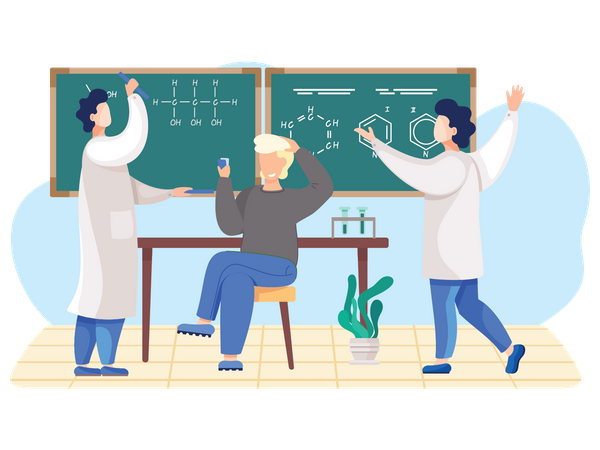 Scientist learning on blackboard Illustration