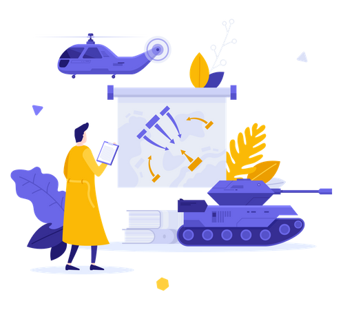 Scientist Looking At Combat Vehicles  Illustration