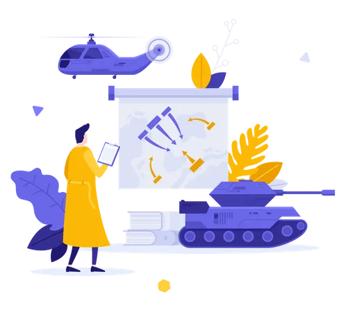 Scientist Looking At Combat Vehicles  Illustration