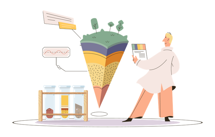 Scientist looking at soil report  Illustration