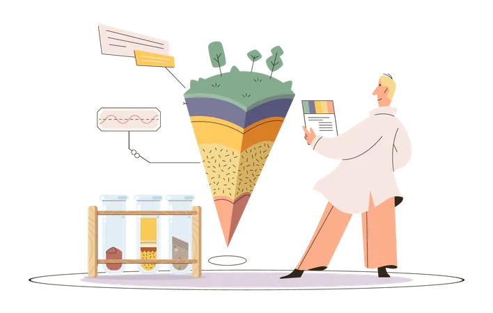 Scientist looking at soil report  Illustration