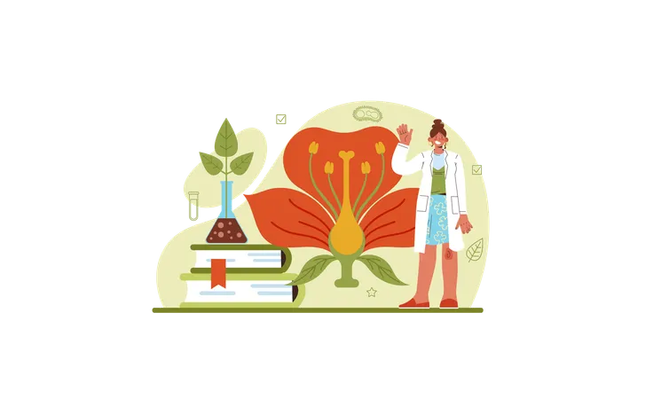 Biology Science Web Banner Or Landing Page Scientist Make Laboratory Analysis Of Life System And Living Organisms Botany Researcher Flat Vector Illustration Illustration