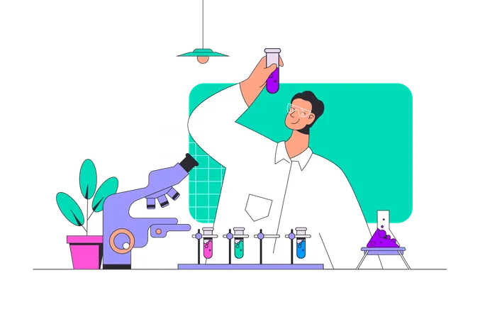 Scientist making researches and experiment at lab flask  Illustration