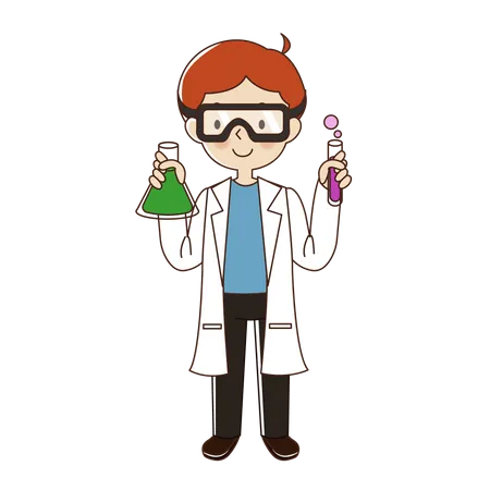 Scientist man with glasses and chemicals beaker Illustration