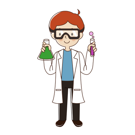 Scientist man with glasses and chemicals beaker  Illustration