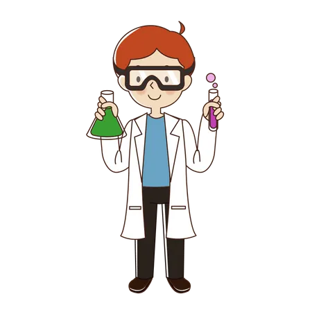 Scientist man with glasses and chemicals beaker  Illustration